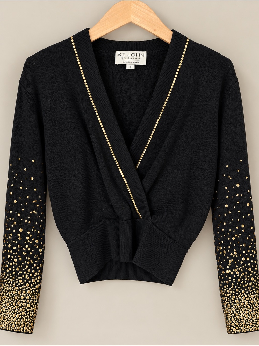 St. John Black Stud-Embellished V-Neck Sweater 🟫